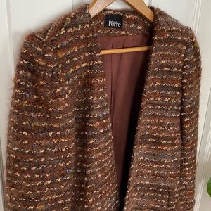 Vintage wool mohair tweed jacket blazer open brown business casual officecore